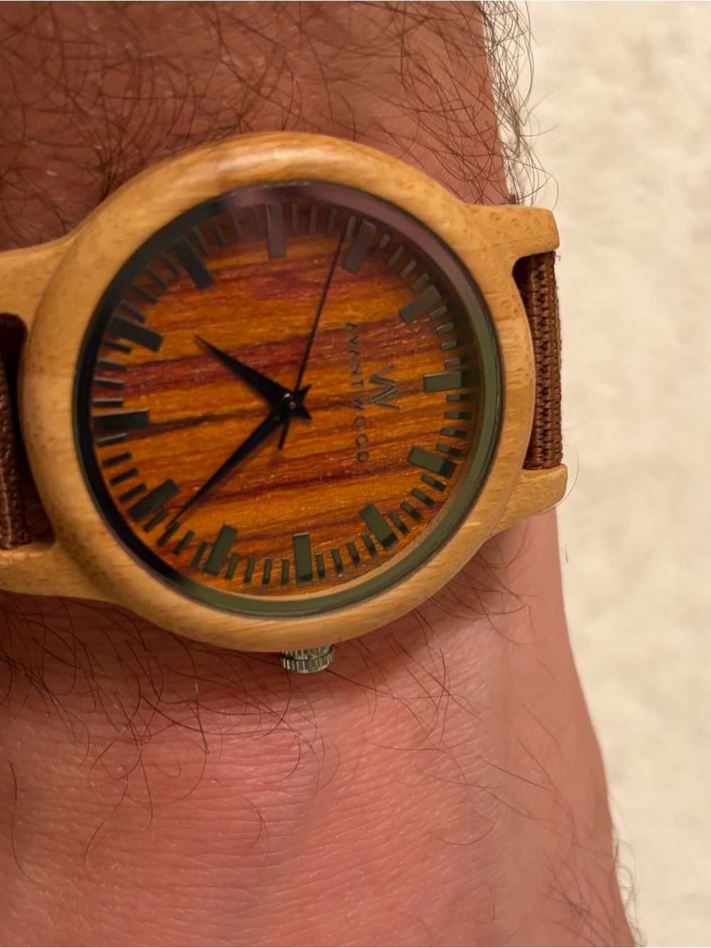 Men's Wooden Analog Watch in Brown with Natural Wood Case